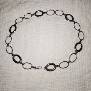 Vintage Silver Tone Belt  Metal Oval Chain Link  Lobster Claw  Stainless Steel